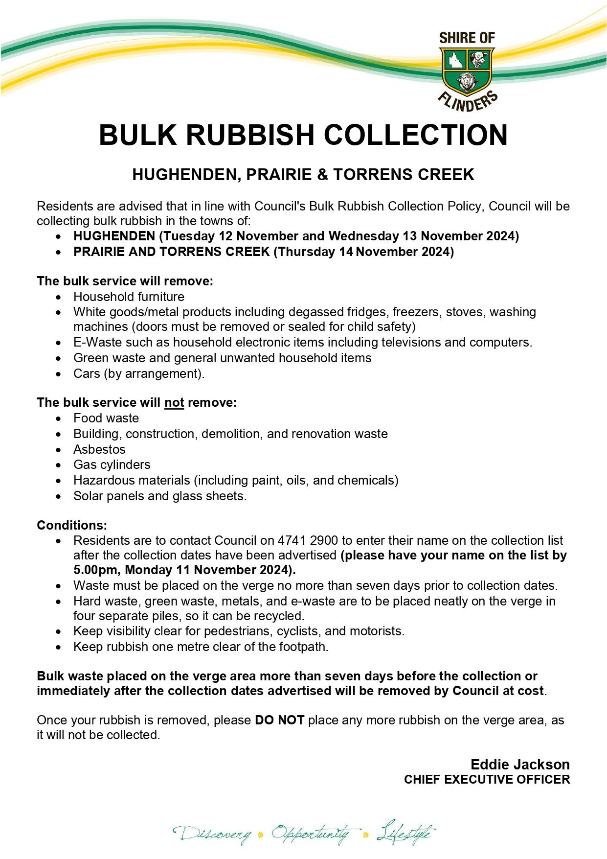 Bulk rubbish information and conditions